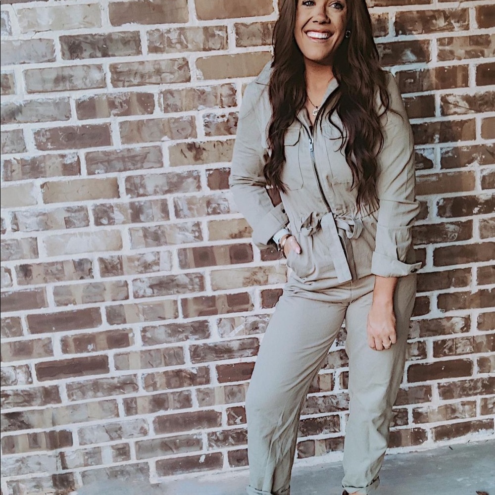 Paper Crane Olive Green Front Zip Jumpsuit
